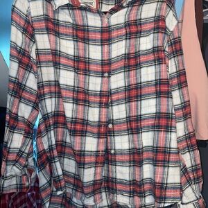 Red and White Plaid Button-Up Shirt